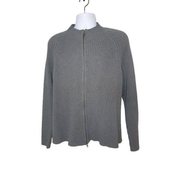 Lands End Men's Sweater Gray Ribbed Full-Zip Mock Neck Long Sleeve Lg - Picture 6 of 6